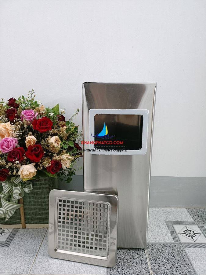 Thùng rác gạt tàn vuông inox A90-D Thung rac gat tan vuong inox A90 D 2 - Thùng rác gạt tàn vuông inox A90-D