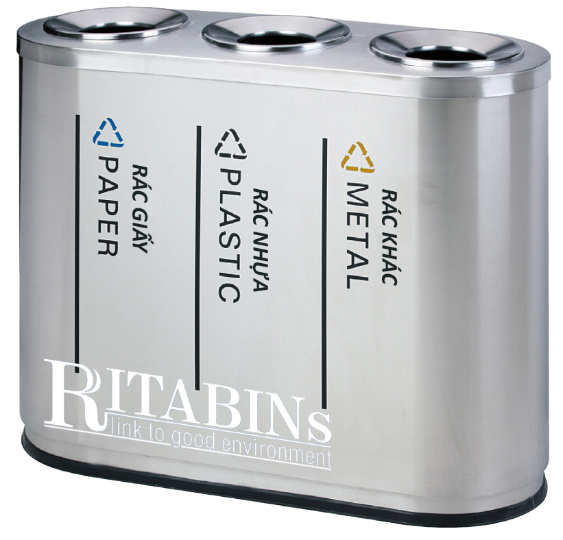 Thùng rác phân loại 3 ngăn bằng inox Thung rac phan loai 3 ngan inox - Thùng rác phân loại 3 ngăn bằng inox