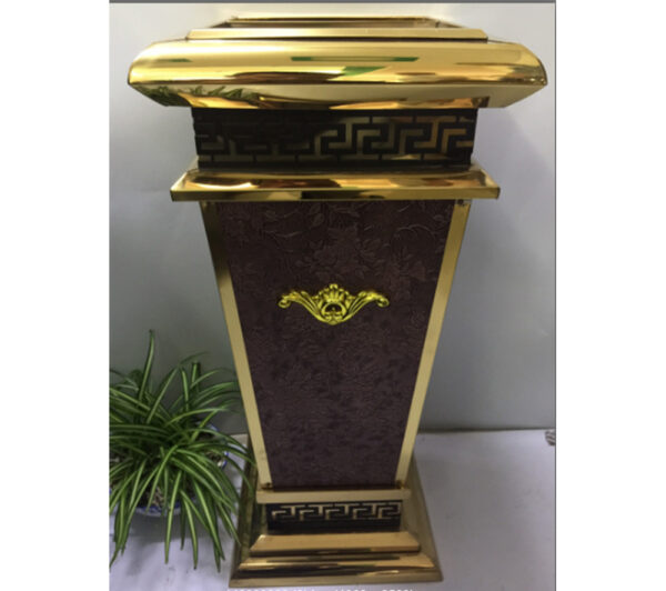 Thùng rác lễ tân số 9 bằng da màu vàng xám